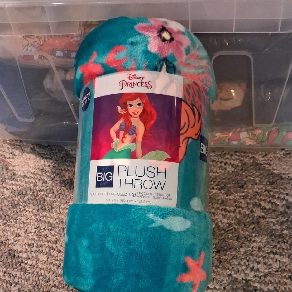 Disney Princess Teal and Pink Plush Blanket